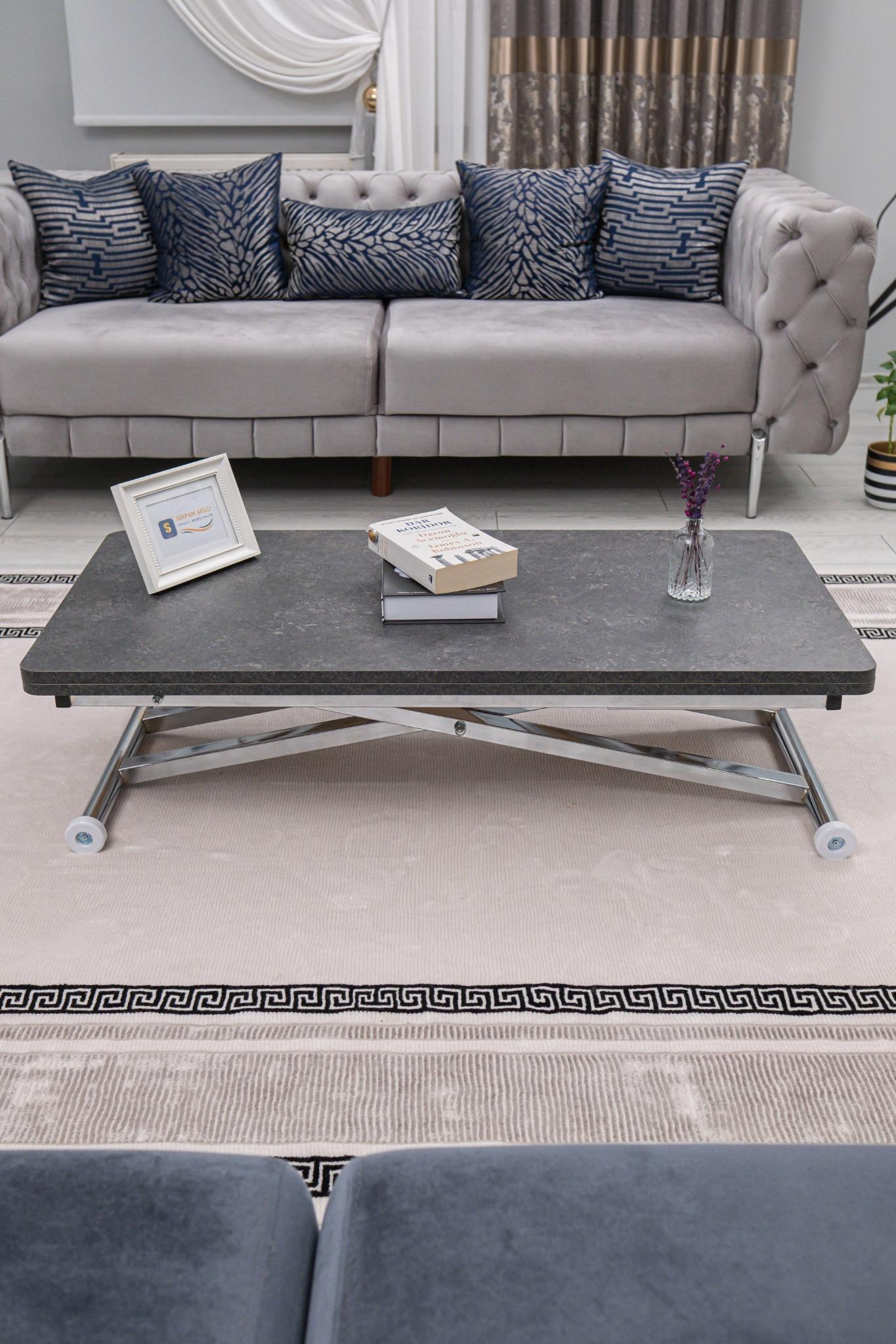 Home Smart Coffee Table – Grooved Anthracite MDF Top & Chrome Plated Metal Legs