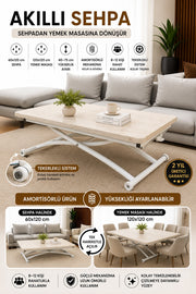 Juppo Smart Coffee Table – Travertine MDF Top & White Outwardly Curved Metal Legs