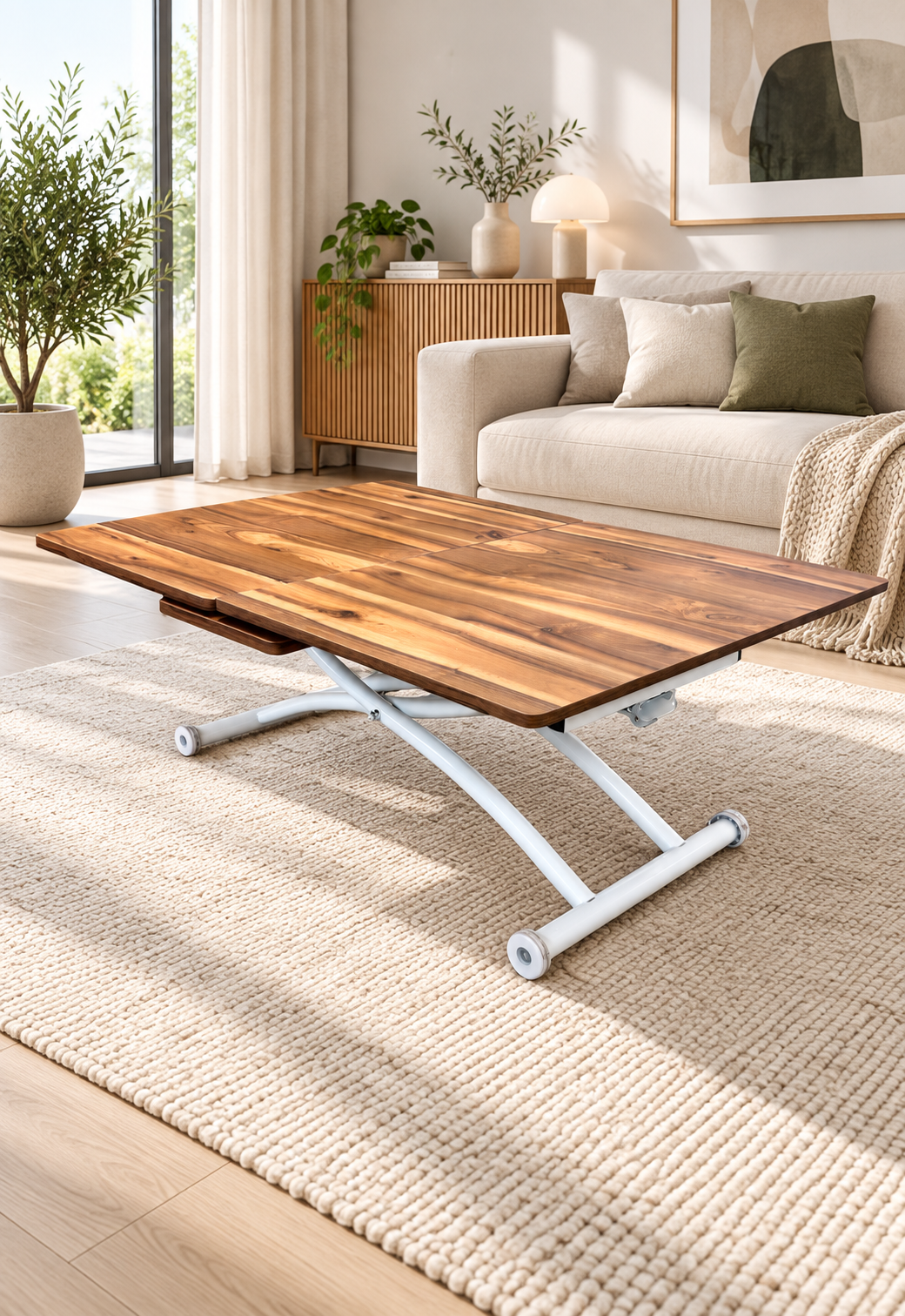 Square Smart Table with Central Opening | Urartu MDF & White