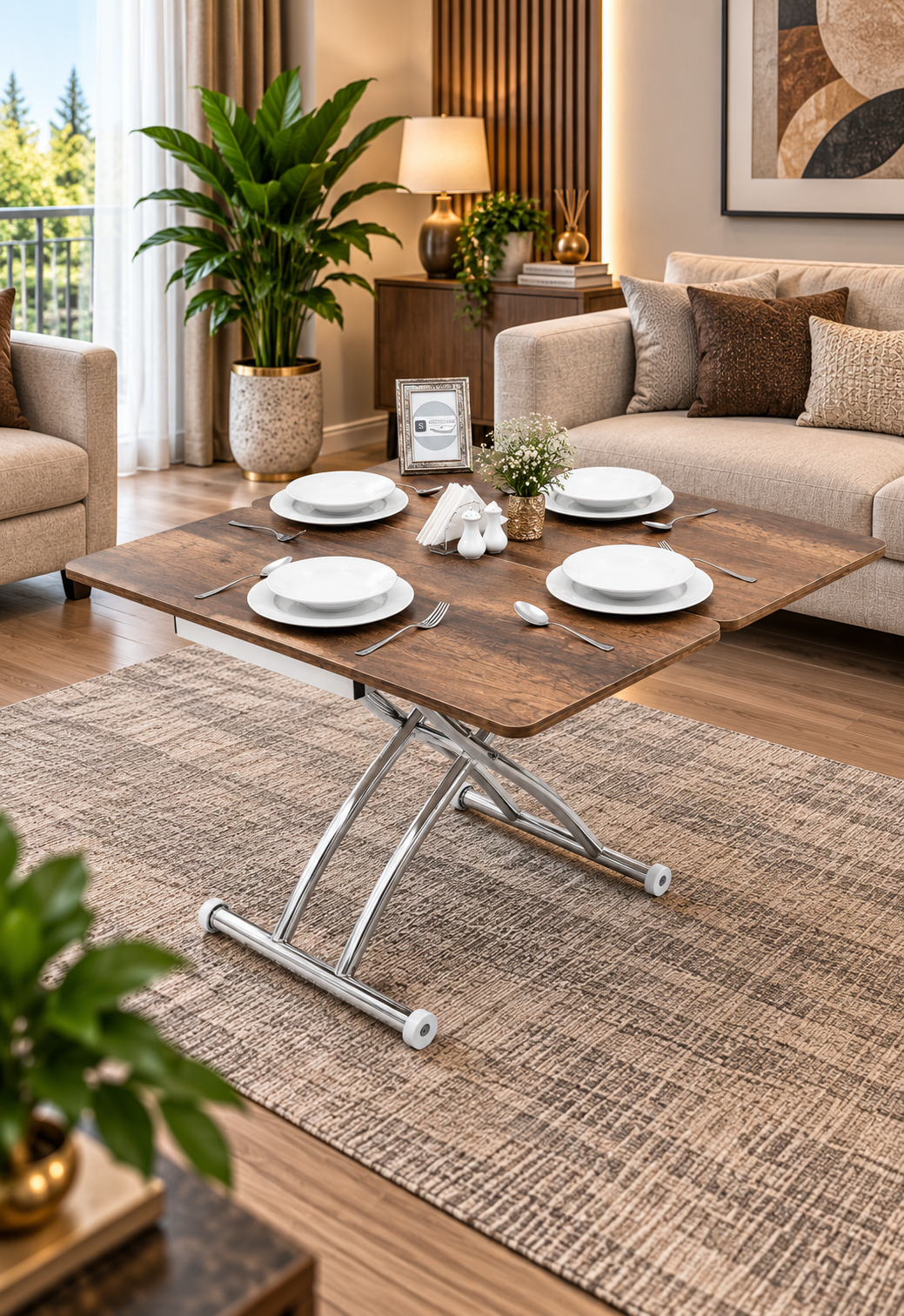 Mini Juppo Smart Coffee Table – White MDF Top & Chrome Flared Metal Leg