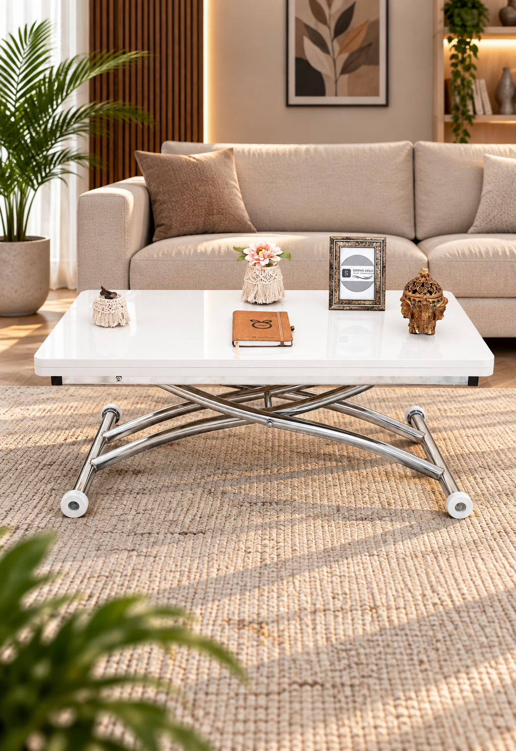 Mini Juppo Smart Coffee Table – White MDF Top & Chrome Flared Metal Leg