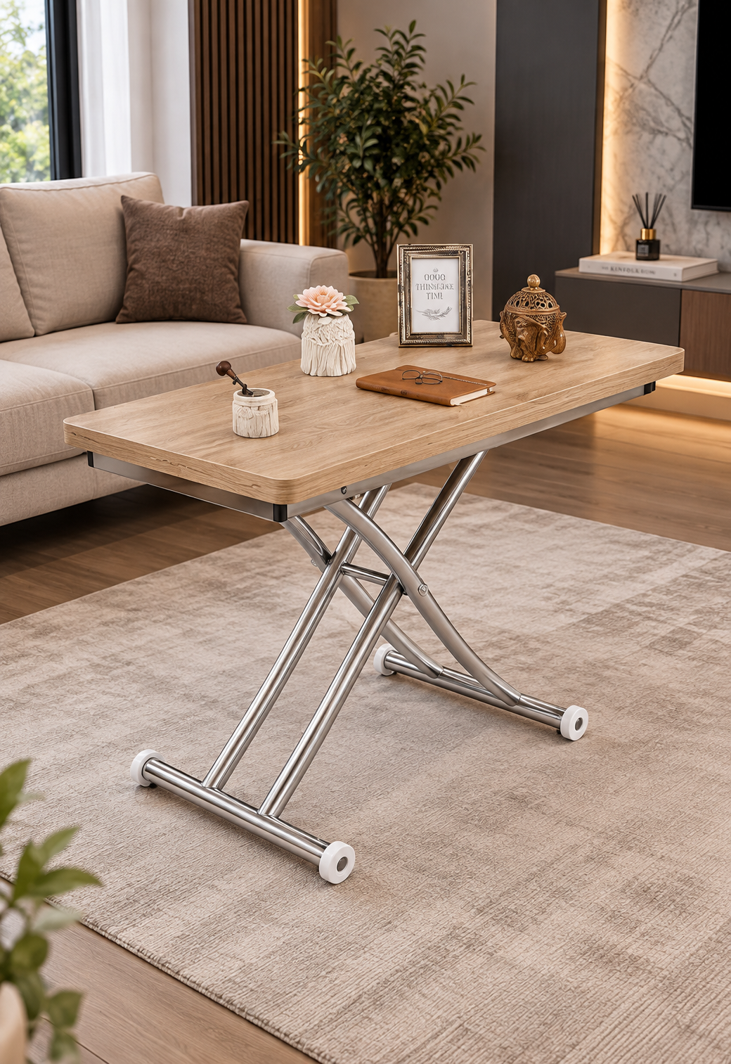 Mini Juppo Smart Coffee Table – White MDF Top & Chrome-Plated Metal Legs
