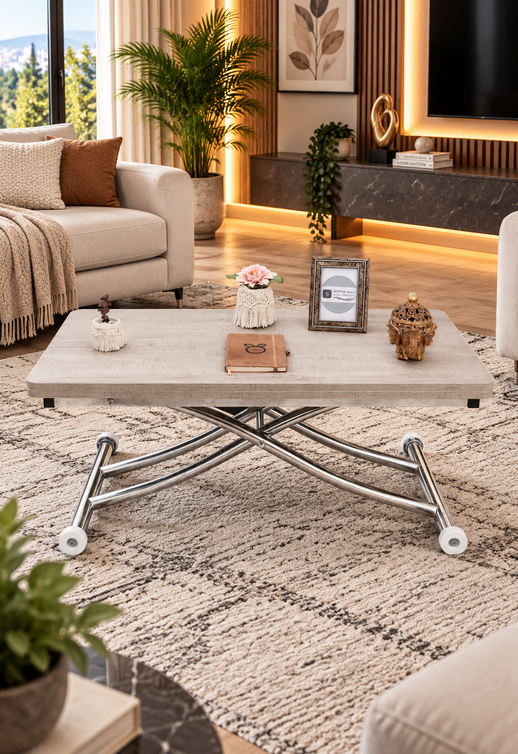 Mini Juppo Smart Coffee Table - Lisbon MDF Top & Chrome Plated Metal Leg