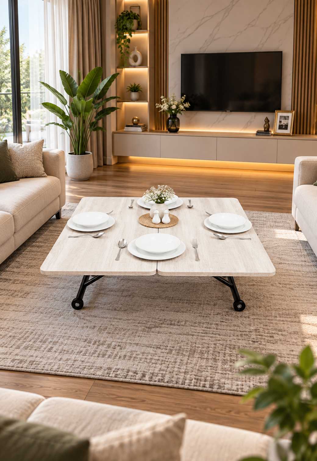Mini Juppo Smart Coffee Table – Lisbon MDF Top & Black Outward Curved Metal Legs