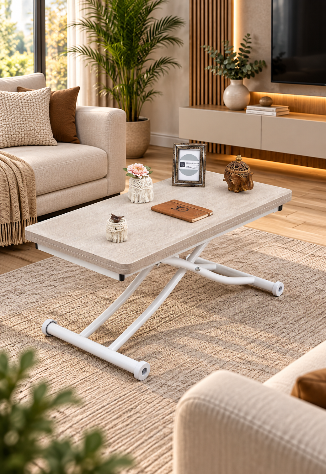Mini Juppo Smart Coffee Table – Lisbon MDF Top & White Metal Leg