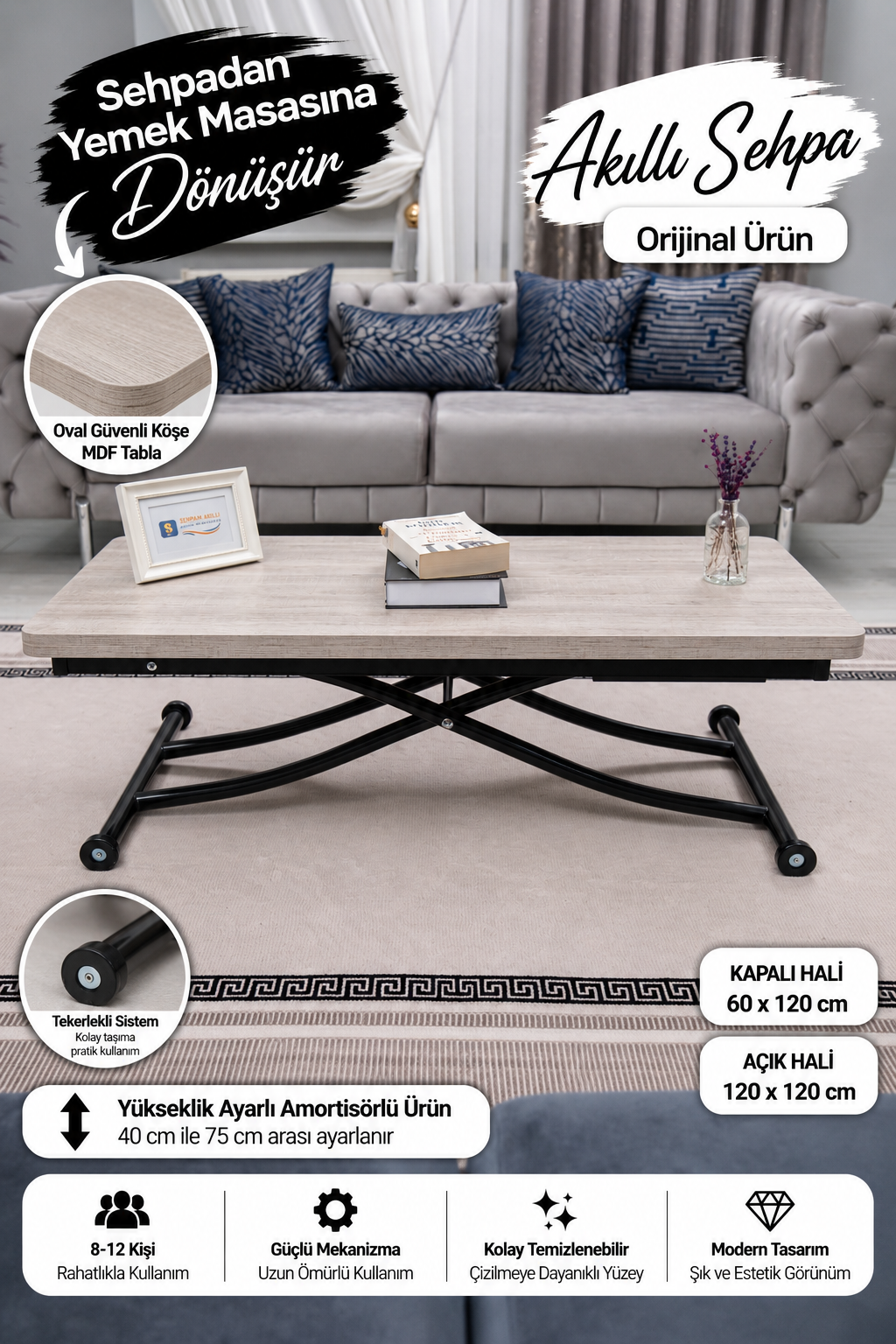 Juppo Smart Coffee Table – Lisbon MDF Top & Black Metal Leg