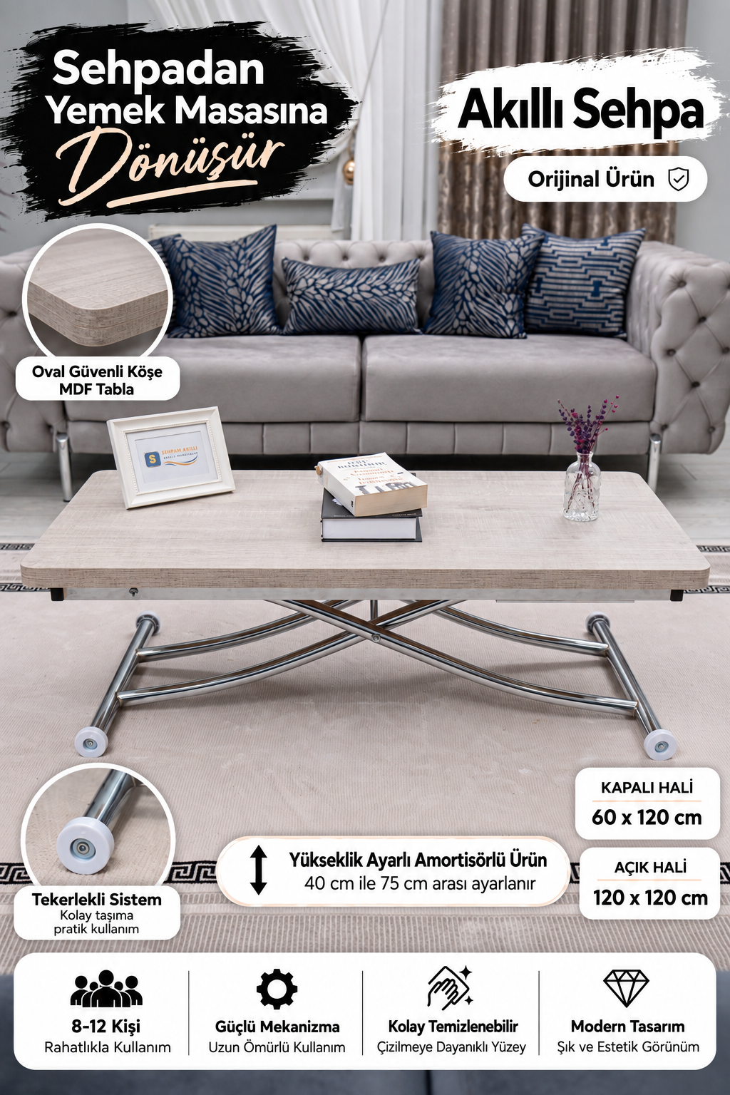 Juppo Smart Coffee Table – Lisbon MDF Top & Chrome Metal Legs