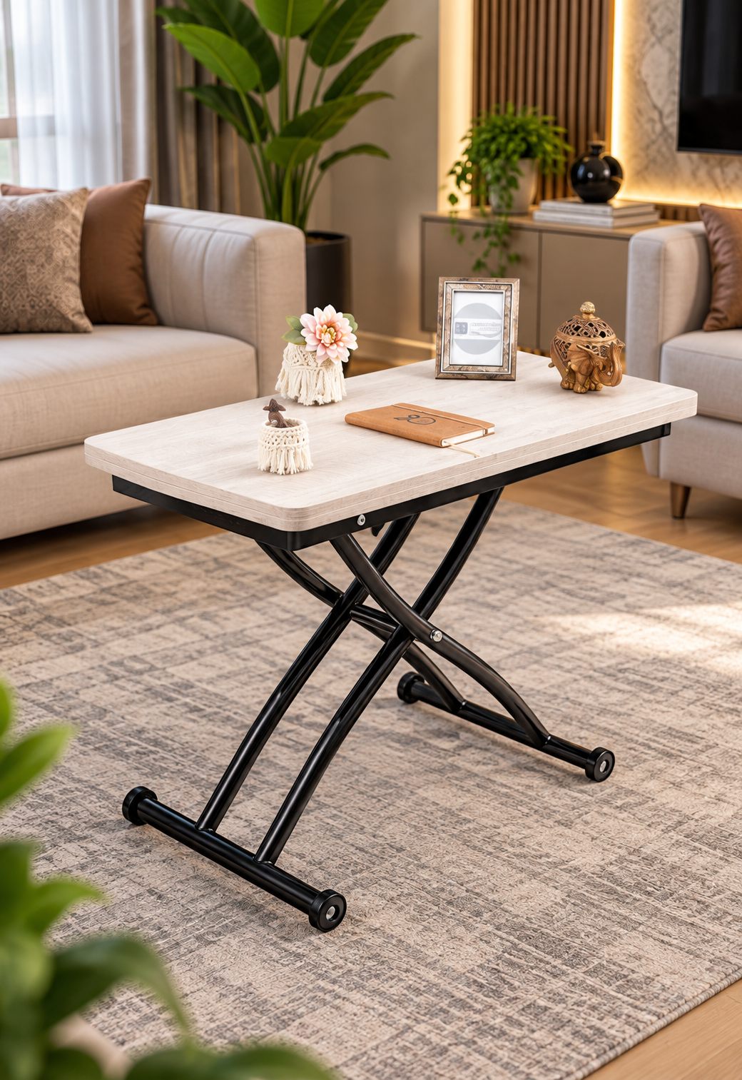 Mini Juppo Smart Coffee Table – Lisbon MDF Top & Black Outward Curved Metal Legs