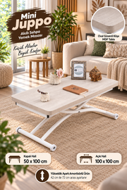 Mini Juppo Smart Coffee Table – Lisbon MDF Top & White Outward-Curved Metal Leg