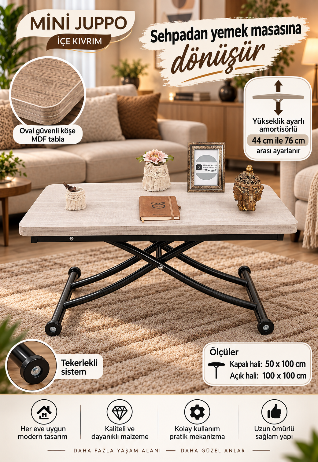 Mini Juppo Smart Coffee Table – Lisbon MDF Top & Black Metal Leg