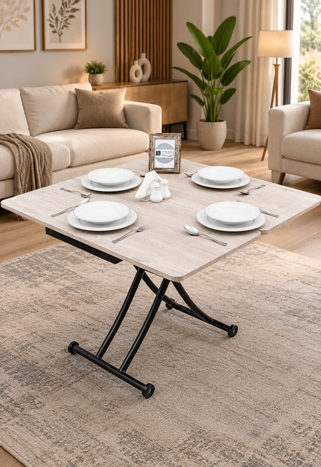 Mini Juppo Smart Coffee Table – Lisbon MDF Top & Black Metal Leg