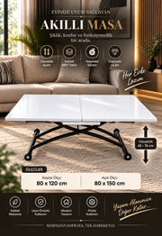 Center Opening Square Smart Table | White Marble MDF & Black