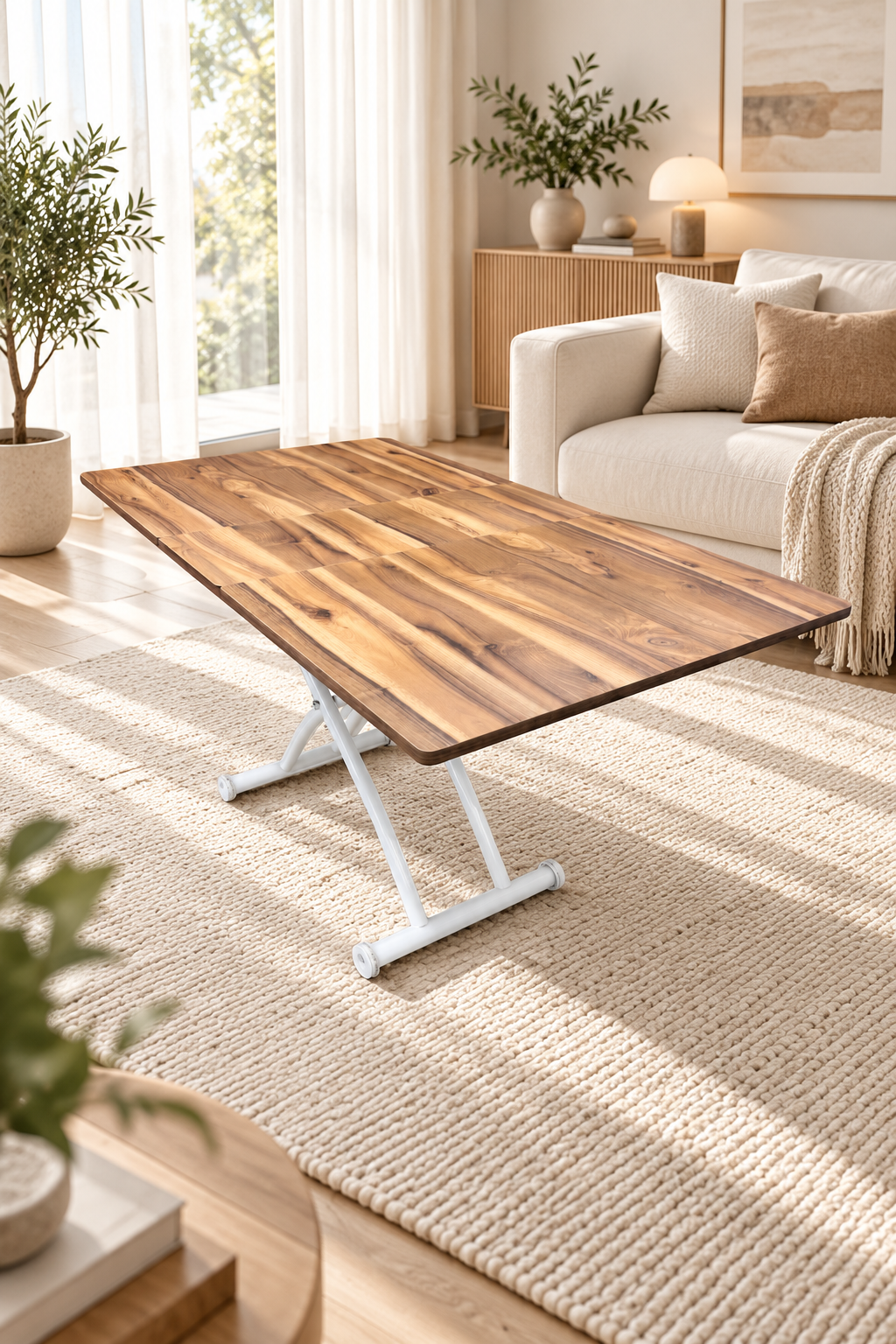 Square Smart Table with Central Opening | Urartu MDF & White