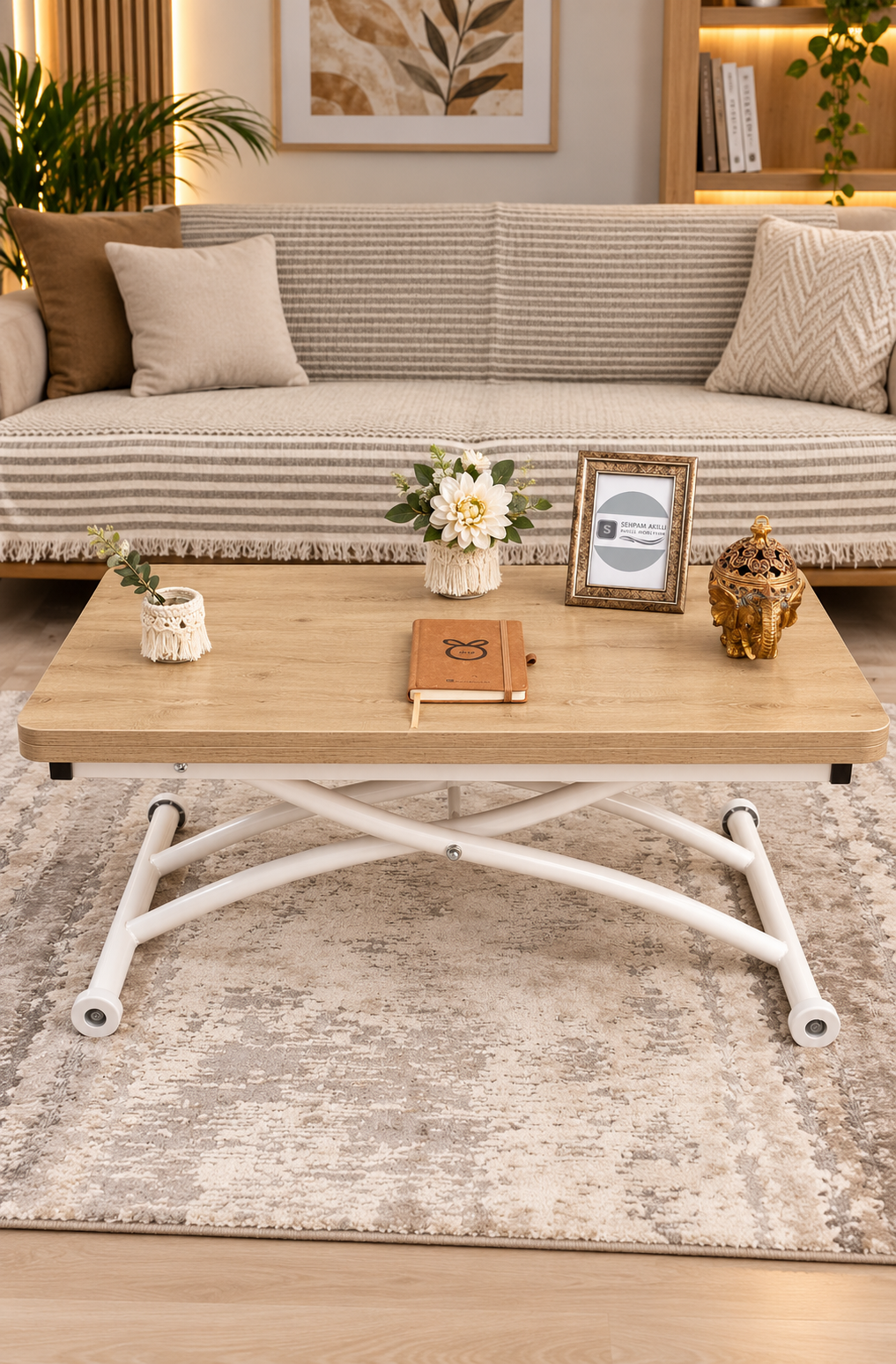 Mini Juppo Smart Coffee Table – White MDF Top & White Outwardly Curved Metal Leg