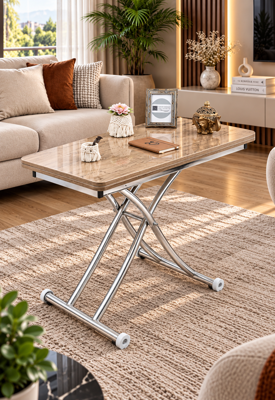 Mini Juppo Smart Coffee Table - Antiquelite MDF Top & Chrome-Plated Metal Legs