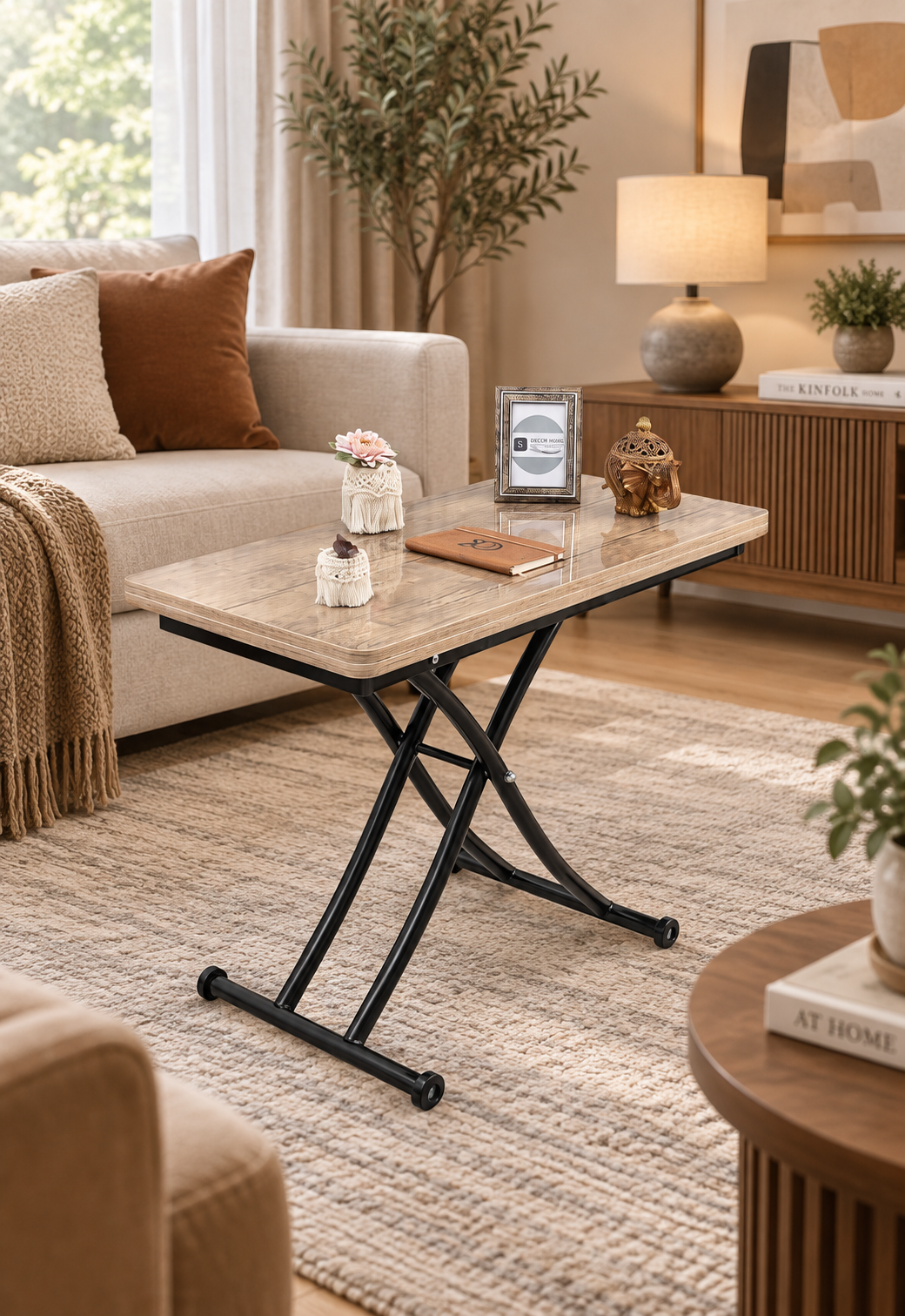 Mini Juppo Smart Coffee Table – Antique Light MDF Top & Black Metal Leg