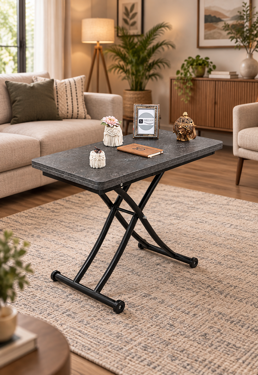 Mini Juppo Smart Coffee Table – Grooved Anthracite MDF Top & Black Metal Legs