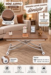 Mini Juppo Akıllı Sehpa – Barok Koyu Ceviz MDF Üst & Krom İçe Kıvrım Metal Ayak