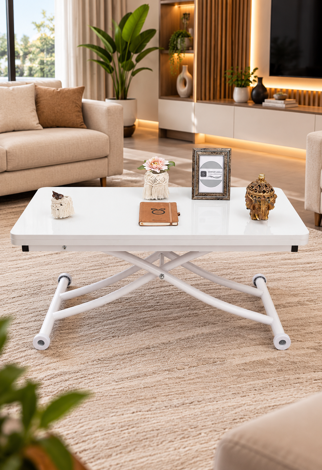Mini Juppo Smart Coffee Table – White MDF Top & White Metal Leg