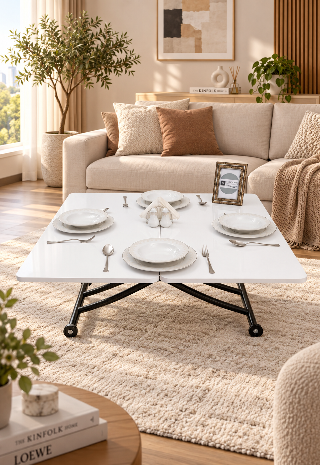 Mini Juppo Smart Table – White MDF Top & Black Metal Legs