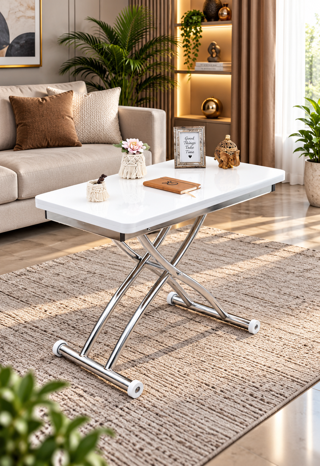 Mini Juppo Smart Coffee Table – White MDF Top & Chrome Flared Metal Leg