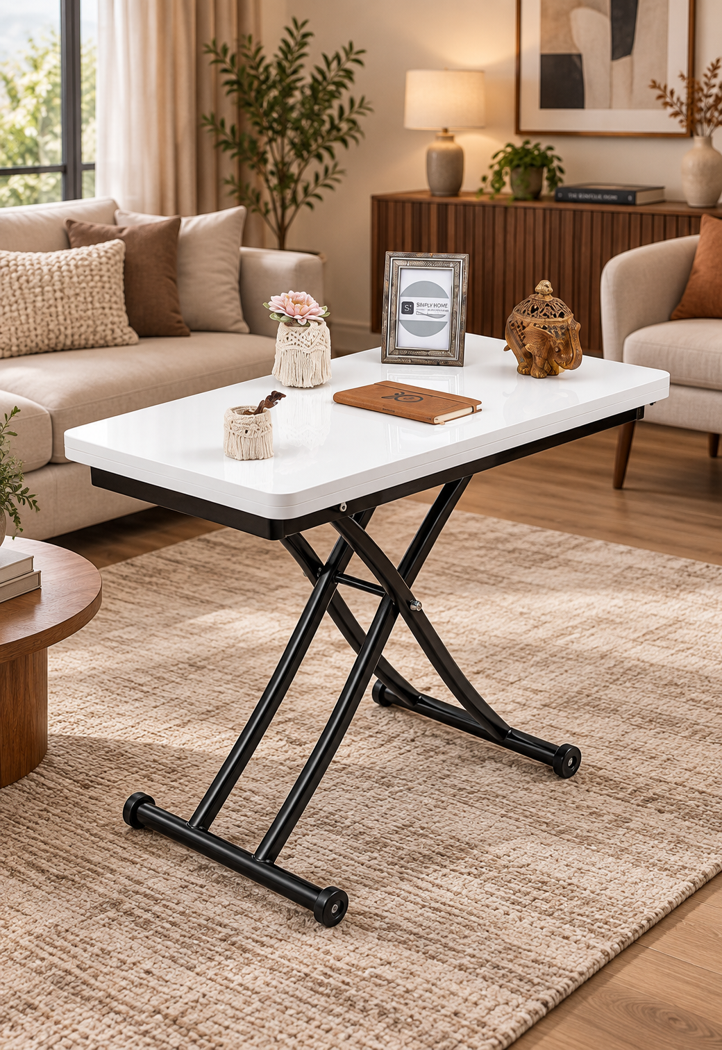 Mini Juppo Smart Table – White MDF Top & Black Metal Legs
