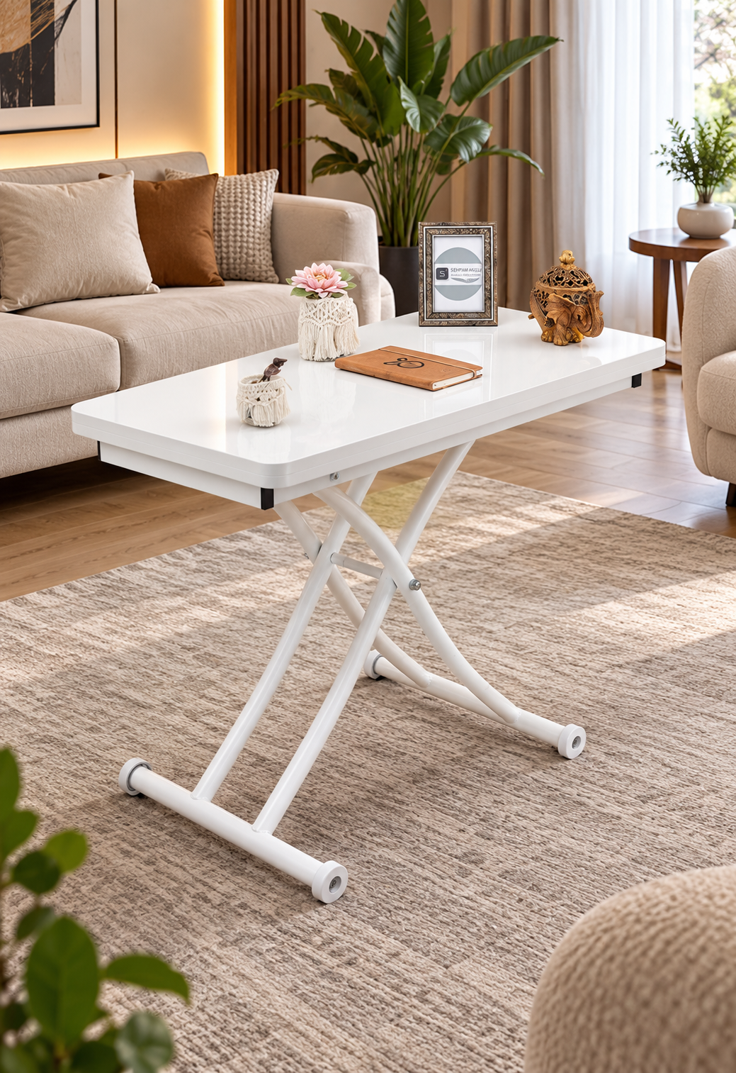 Mini Juppo Smart Coffee Table – White MDF Top & White Metal Leg