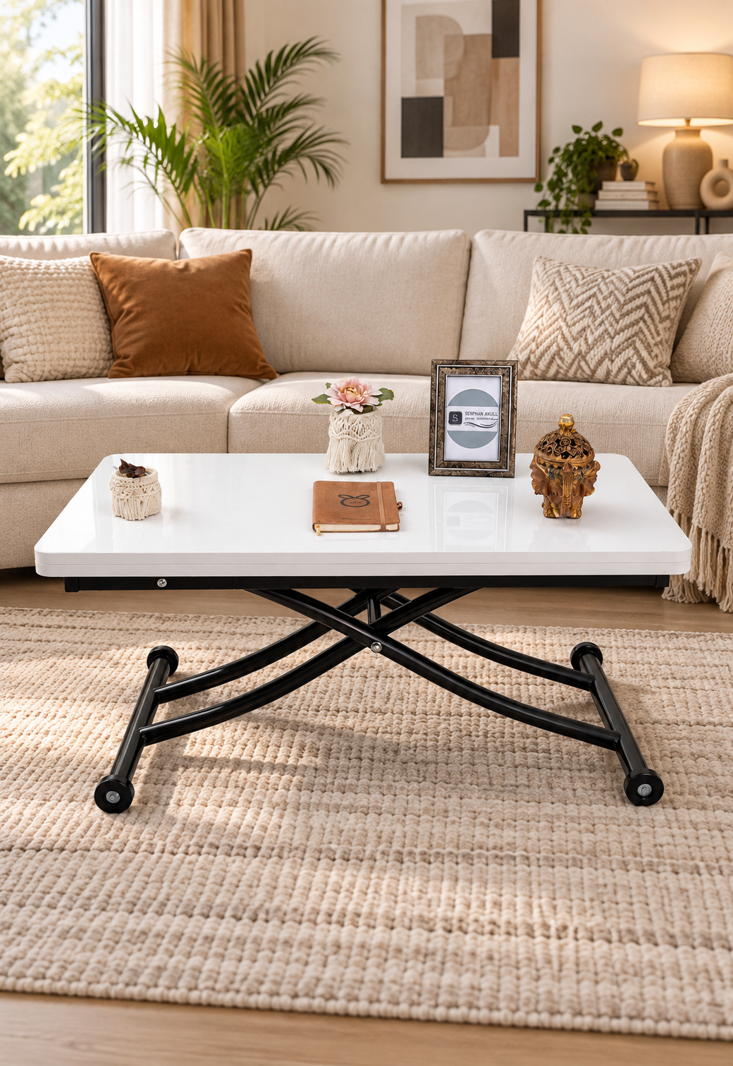 Mini Juppo Smart Table – White MDF Top & Black Metal Legs