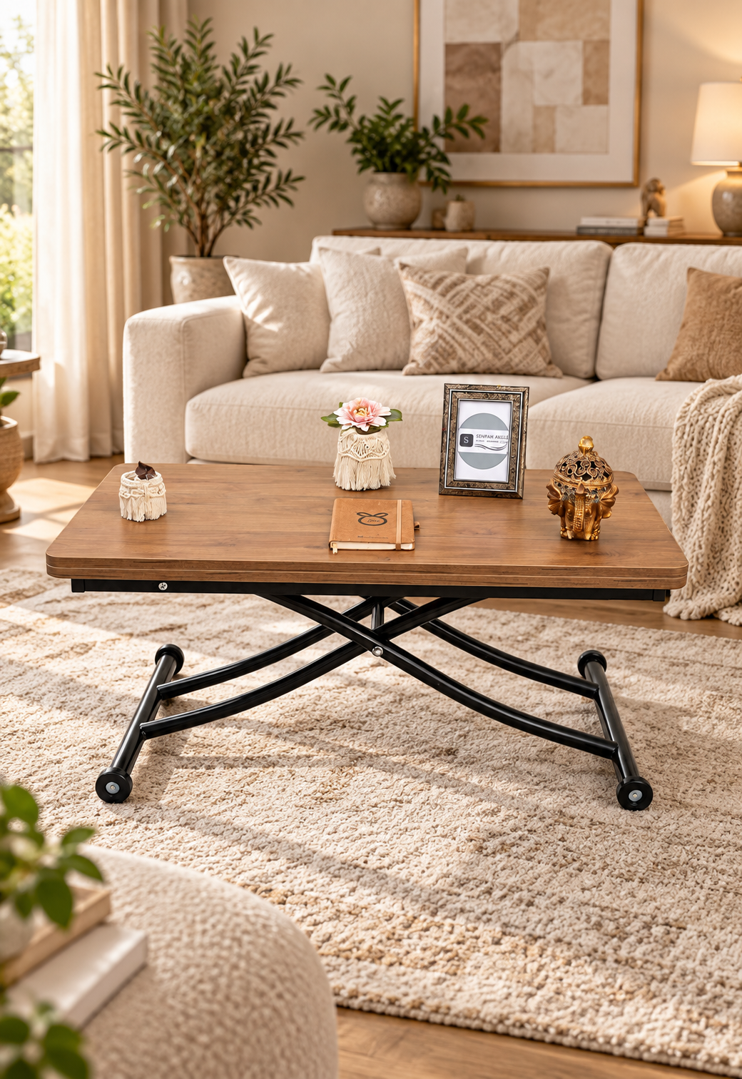Mini Juppo Smart Coffee Table – Walnut MDF Top & Black Metal Legs