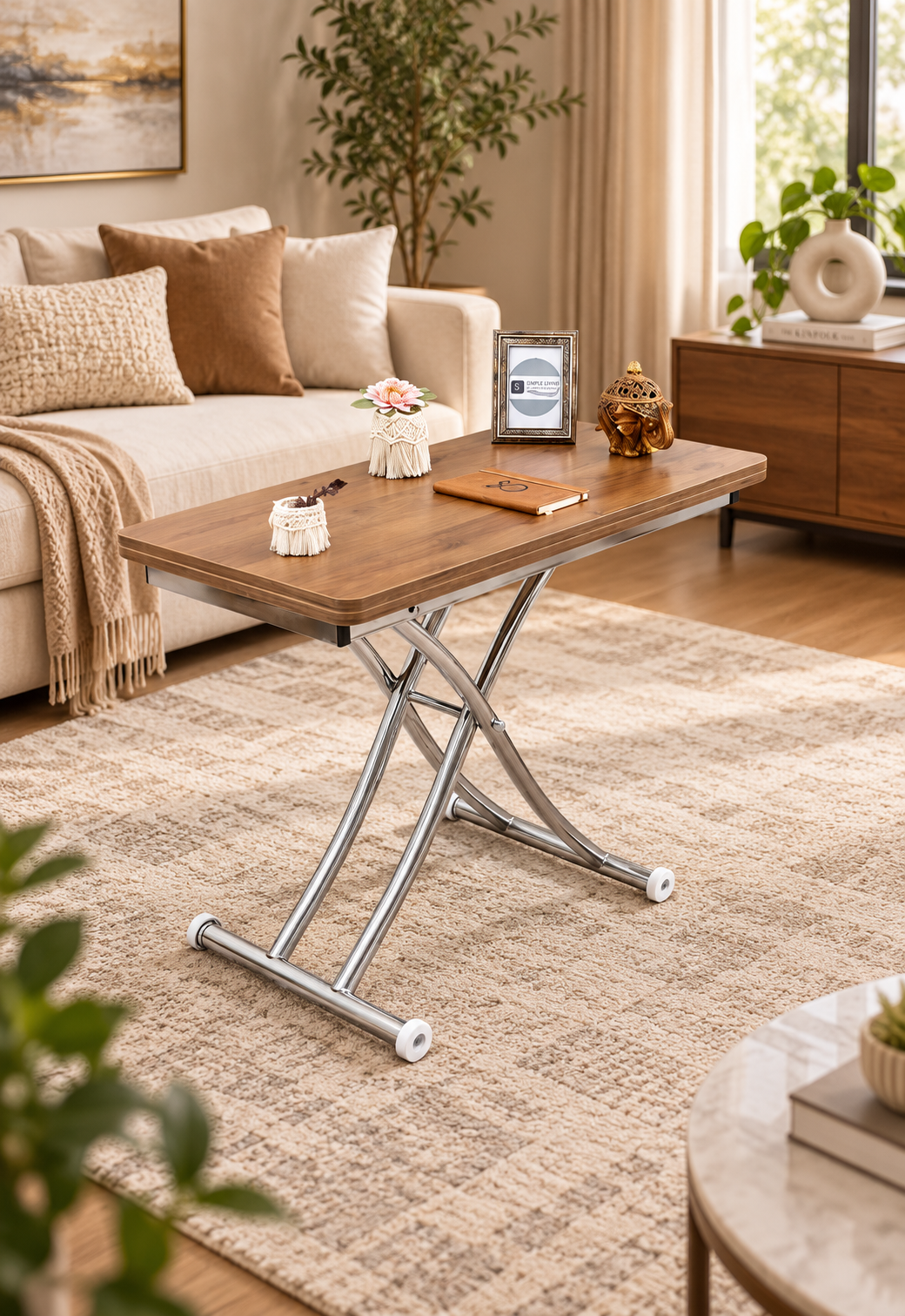 Mini Juppo Smart Coffee Table – Walnut MDF Top & Chrome Plated Metal Legs