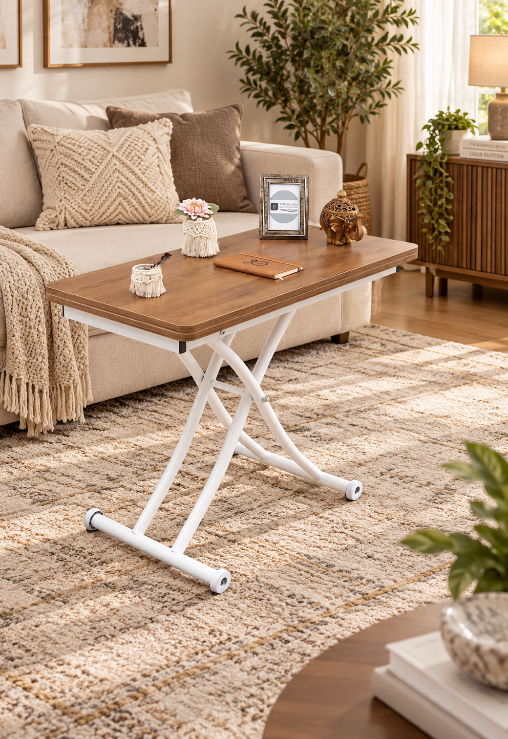 Mini Juppo Smart Coffee Table – Walnut MDF Top & White Metal Leg