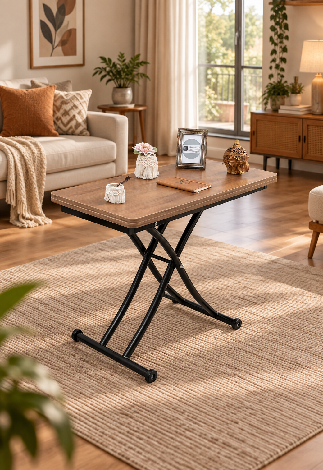 Mini Juppo Smart Coffee Table – Walnut MDF Top & Black Metal Legs