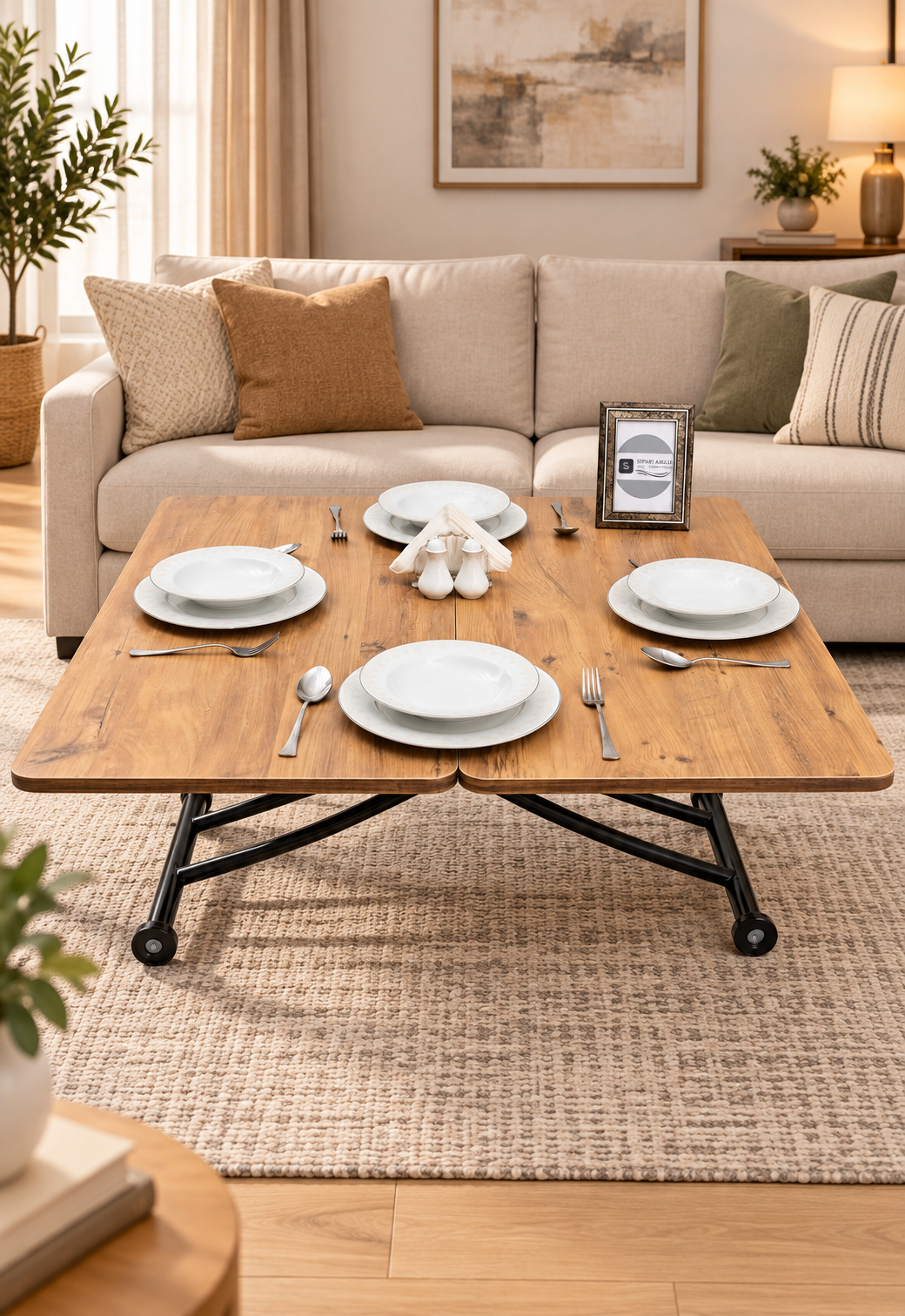Mini Juppo Smart Coffee Table – EfesCam MDF Top & Black Metal Legs