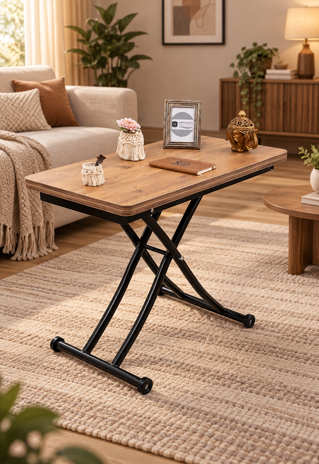 Mini Juppo Smart Coffee Table – EfesCam MDF Top & Black Metal Legs
