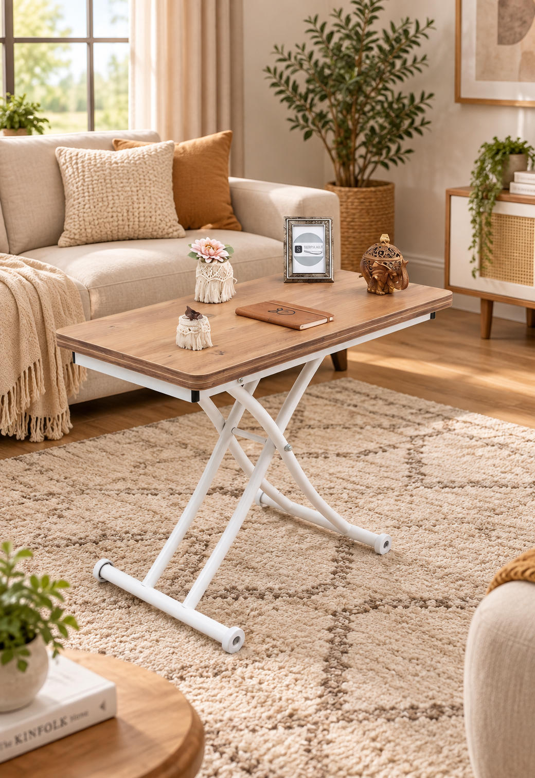 Mini Juppo Smart Coffee Table – EfesCam MDF Top & White Metal Leg
