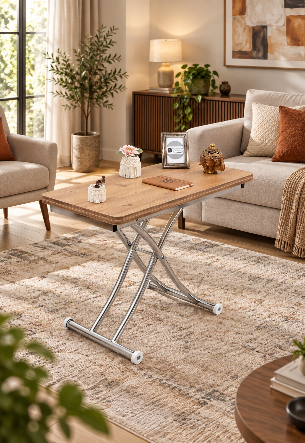 Mini Juppo Smart Coffee Table – EfesCam MDF Top & Chrome-Plated Metal Legs