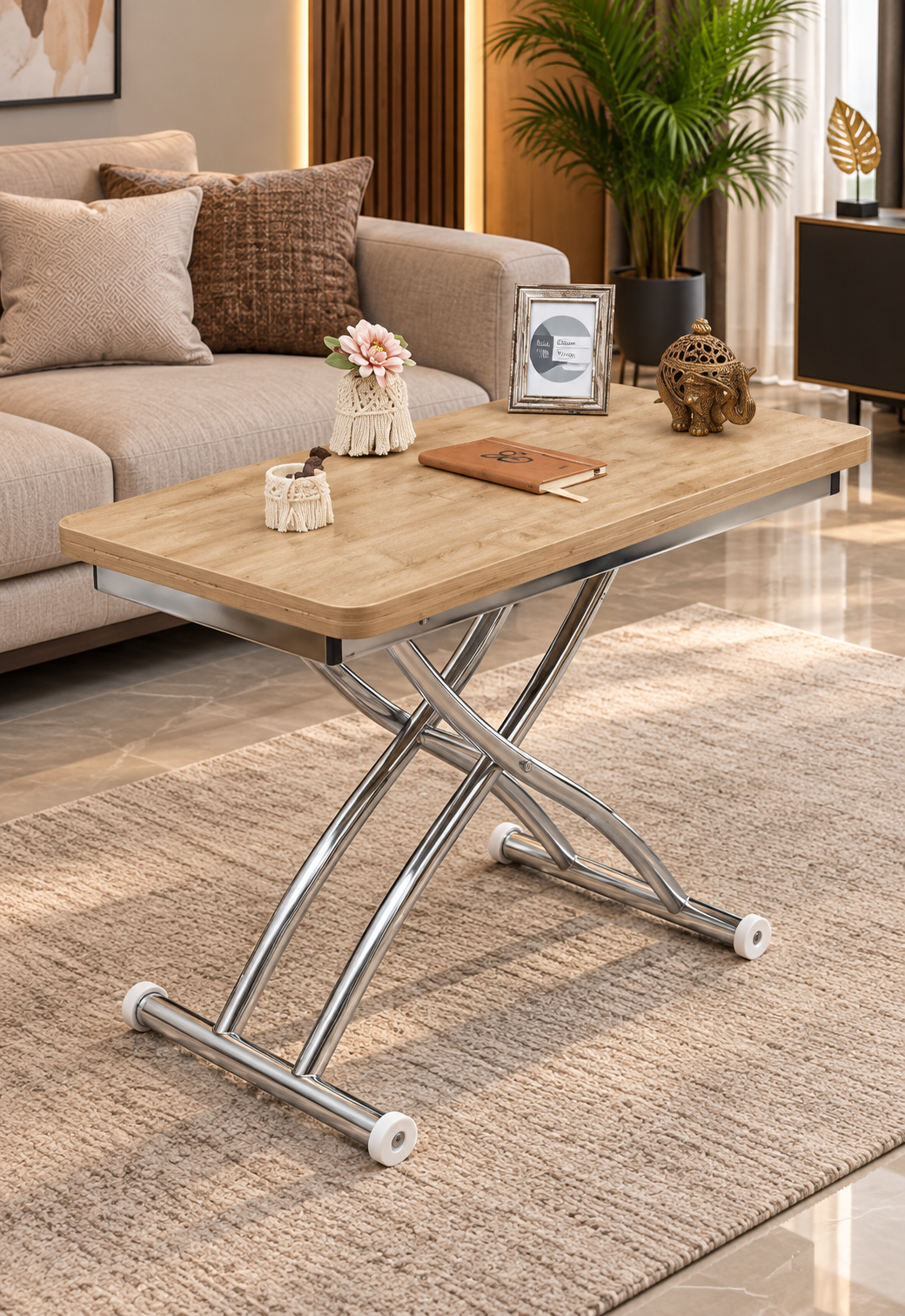Mini Juppo Smart Coffee Table – White MDF Top & Chrome Flared Metal Leg