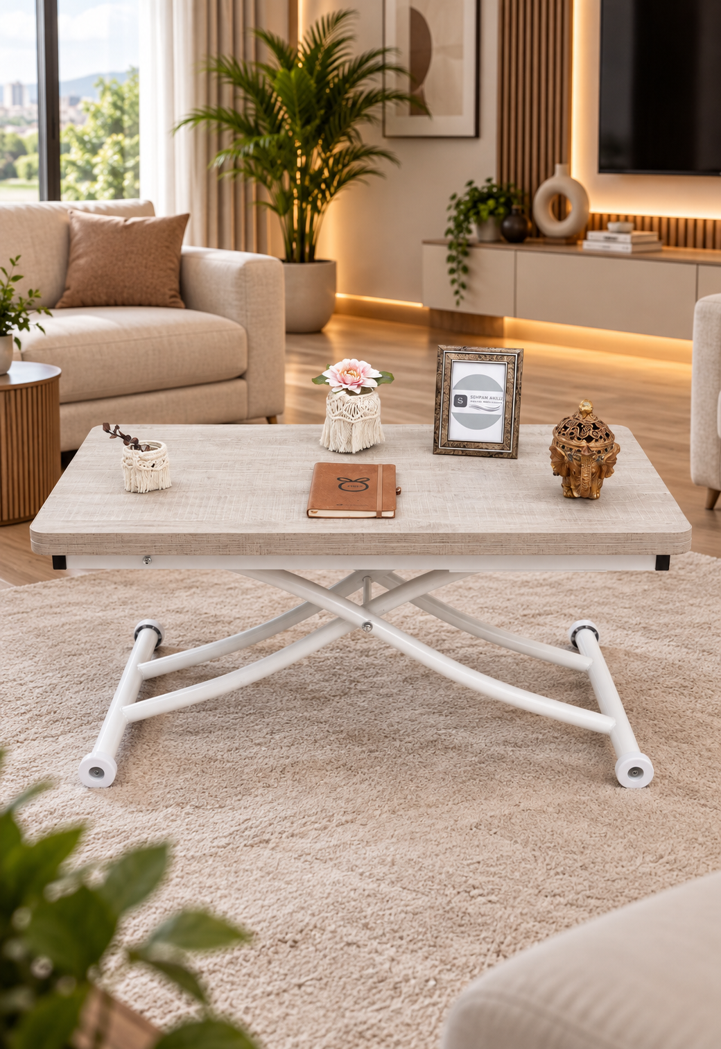 Mini Juppo Smart Coffee Table – Lisbon MDF Top & White Metal Leg