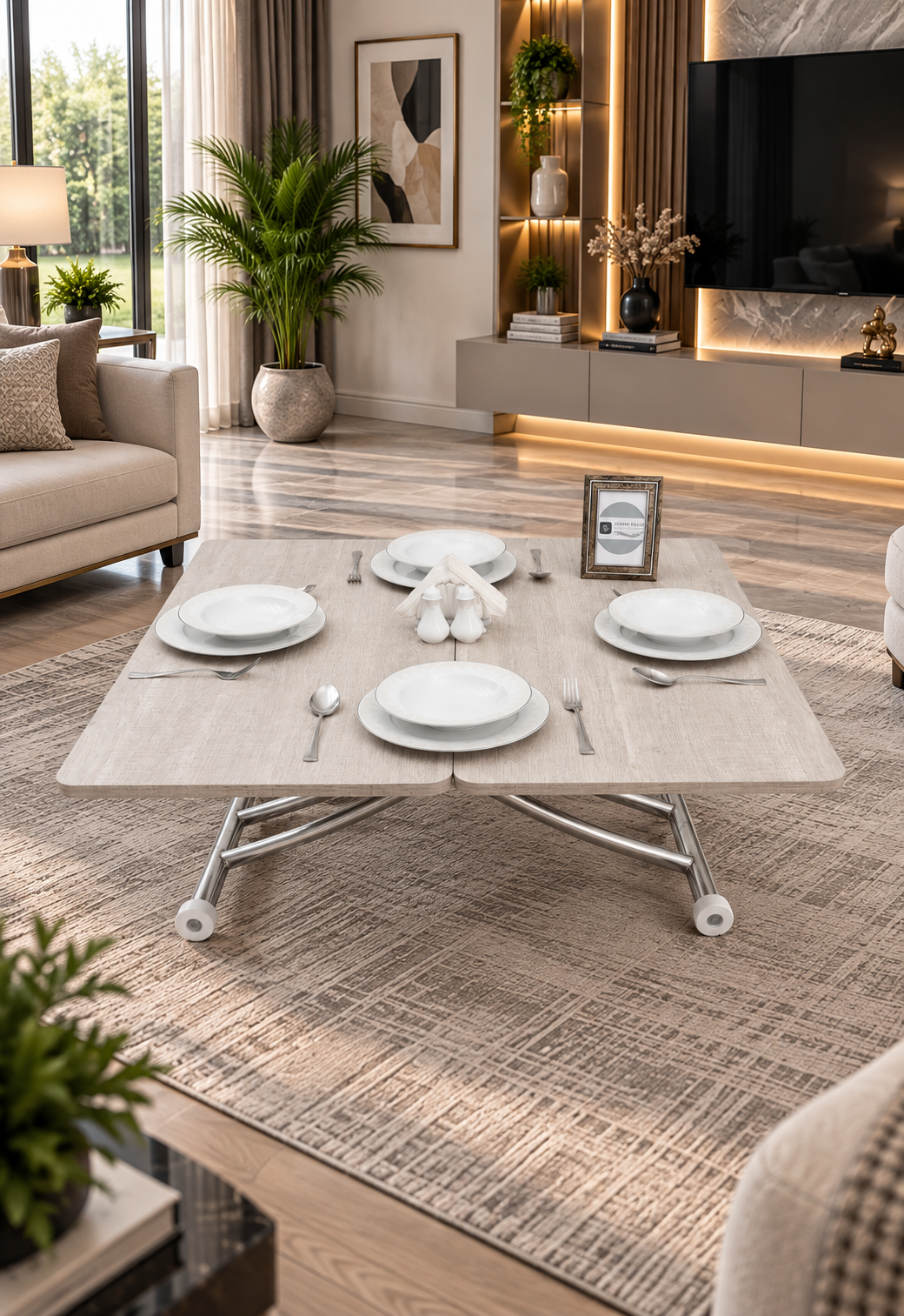 Mini Juppo Smart Coffee Table - Lisbon MDF Top & Chrome Plated Metal Leg