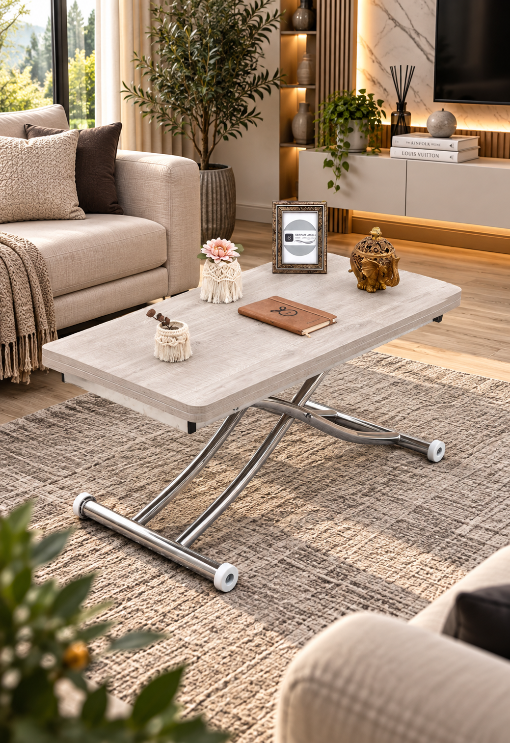 Mini Juppo Smart Coffee Table - Lisbon MDF Top & Chrome Plated Metal Leg
