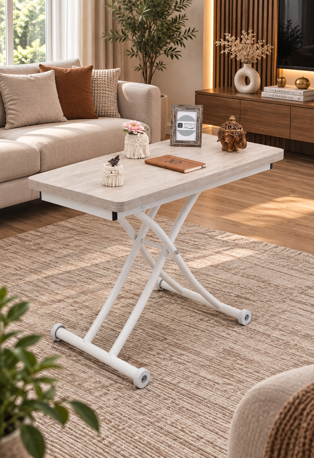 Mini Juppo Smart Coffee Table – Lisbon MDF Top & White Metal Leg