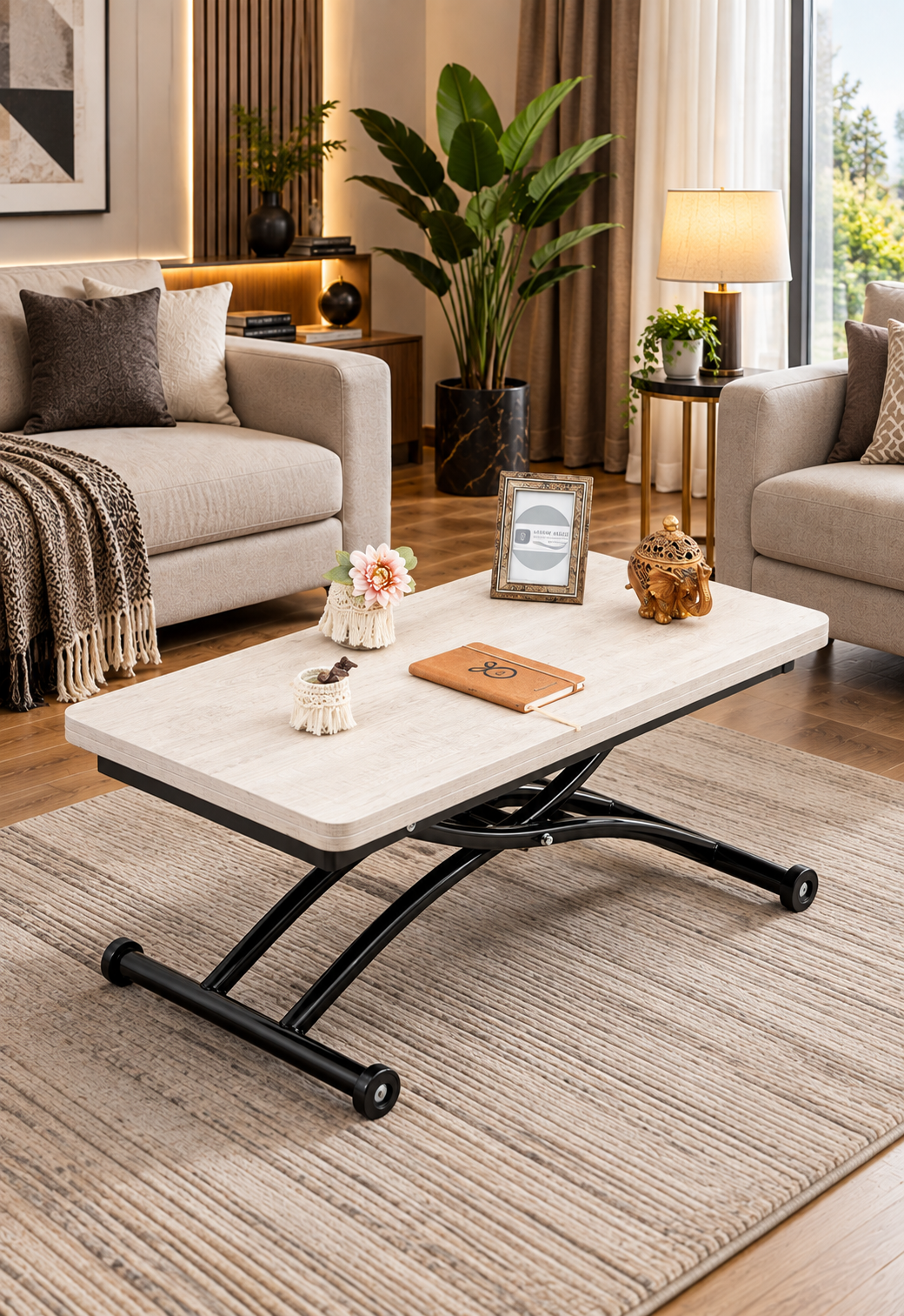 Mini Juppo Smart Coffee Table – Lisbon MDF Top & Black Outward Curved Metal Legs