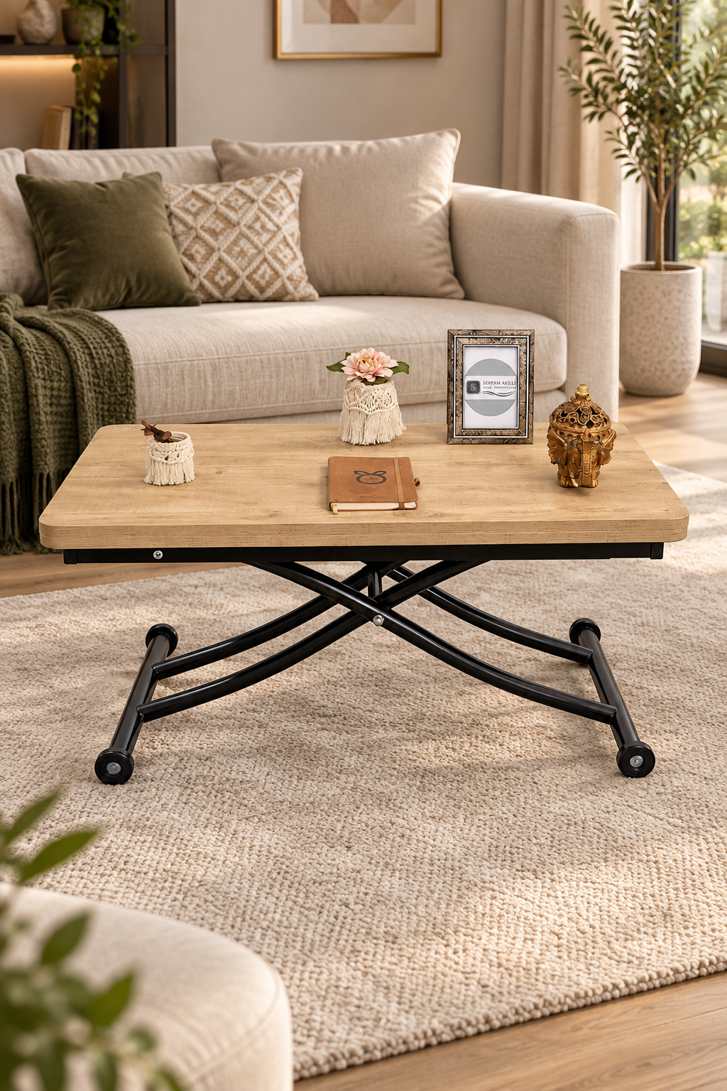 Mini Juppo Smart Coffee Table – Antique Light MDF Top & Black Metal Leg