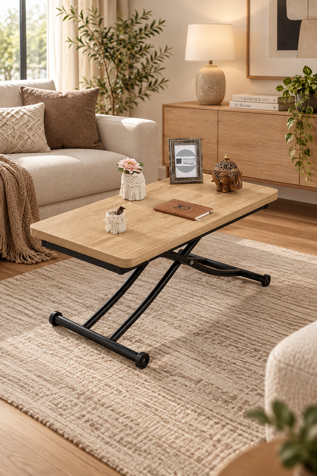 Mini Juppo Smart Coffee Table – Antique Light MDF Top & Black Metal Leg