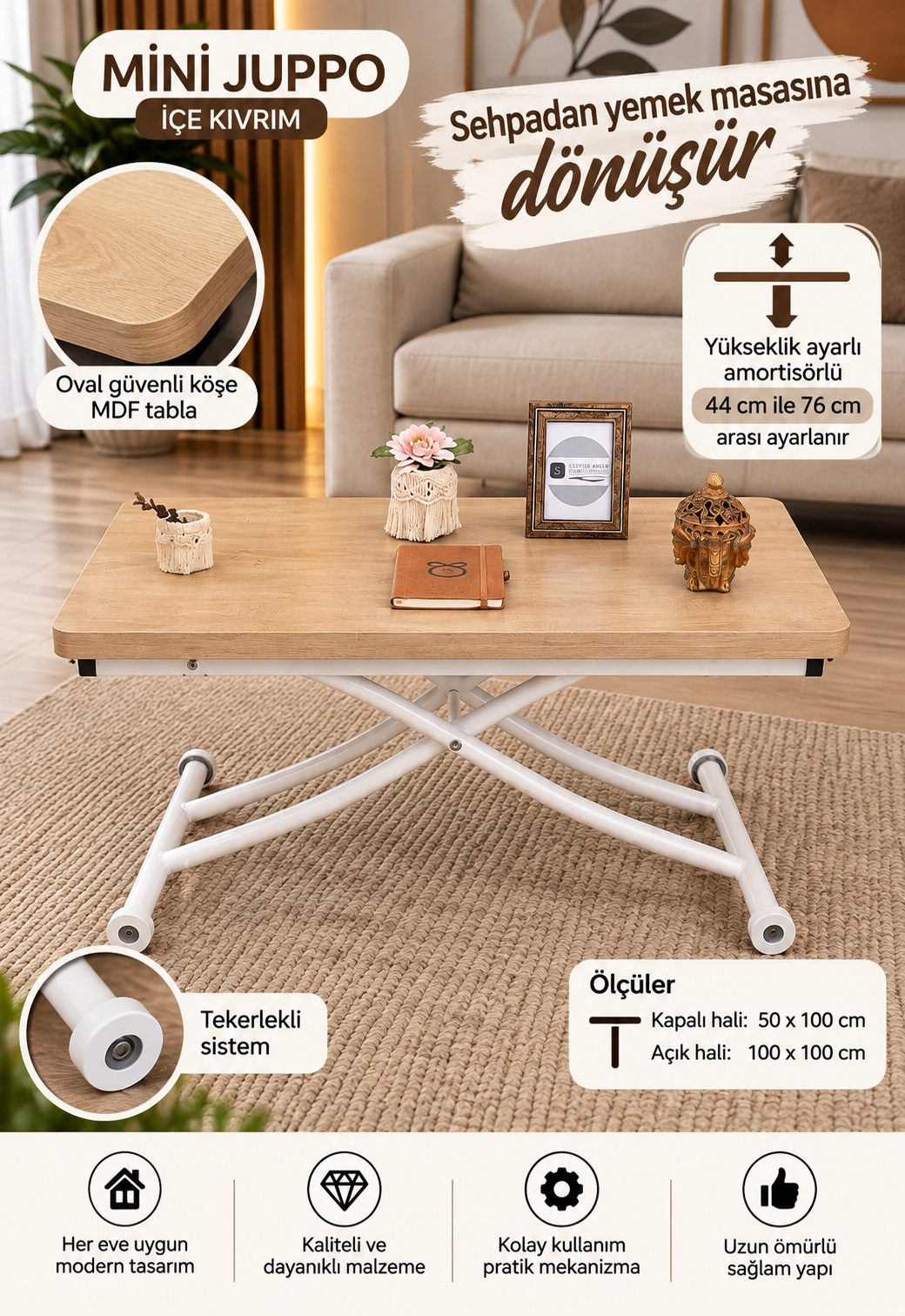 Mini Juppo Smart Coffee Table – White MDF Top & White Metal Leg