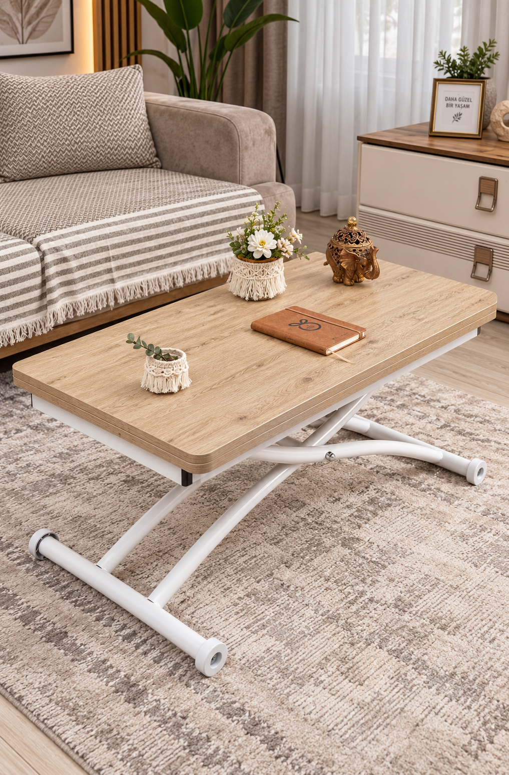 Mini Juppo Smart Coffee Table – White MDF Top & White Outwardly Curved Metal Leg