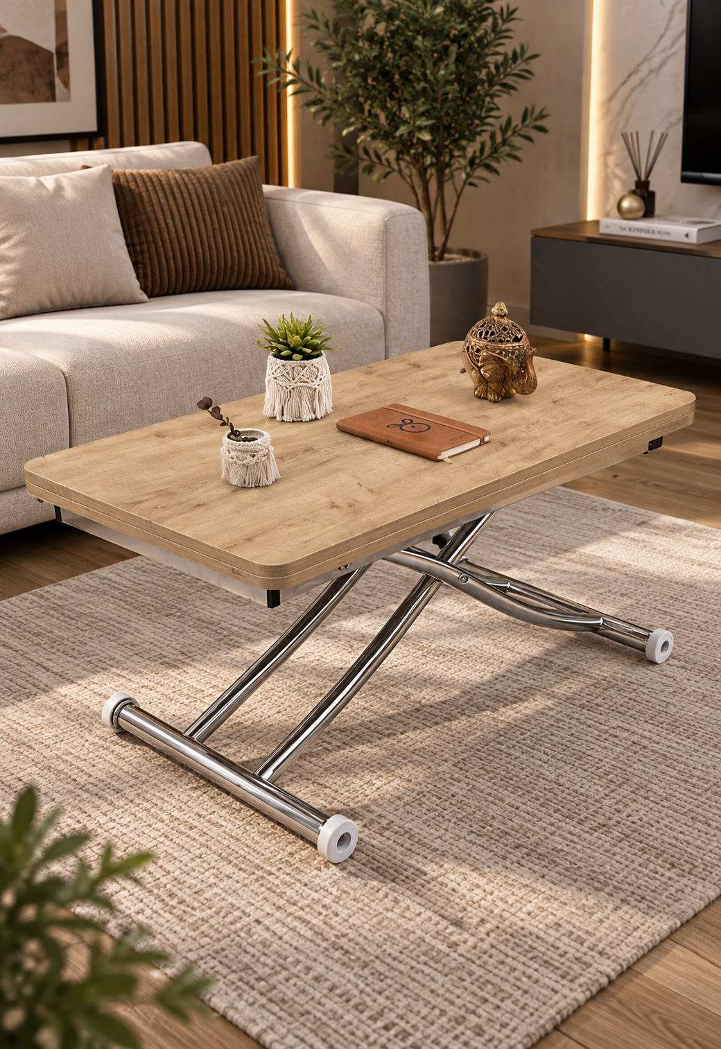 Mini Juppo Smart Coffee Table – White MDF Top & Chrome-Plated Metal Legs