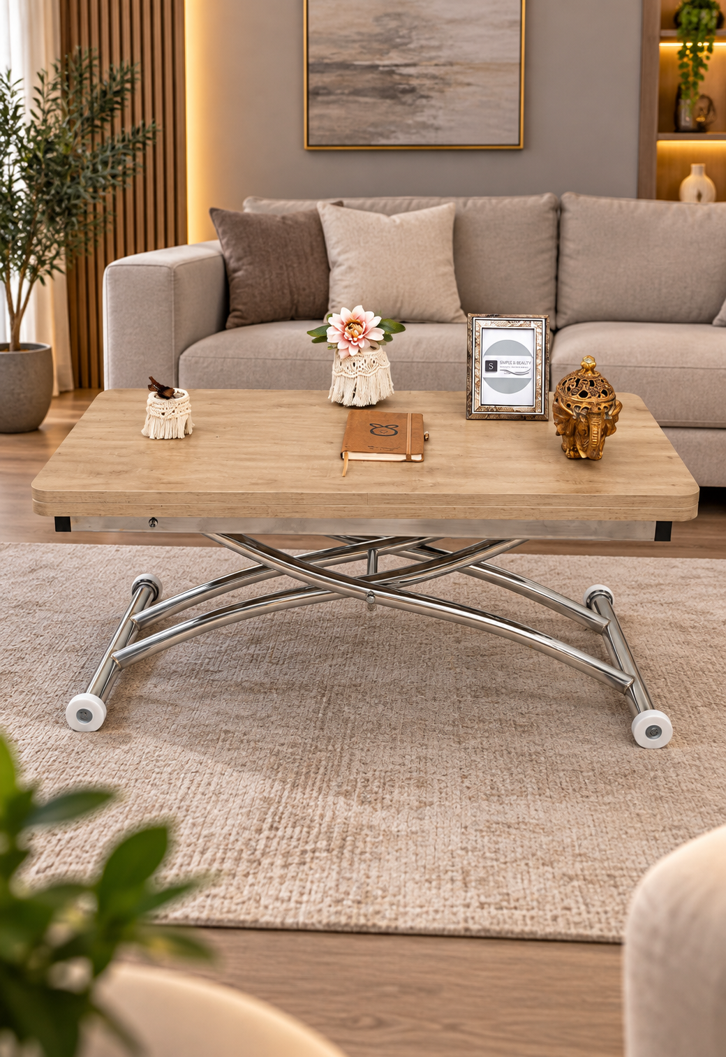Mini Juppo Smart Coffee Table – White MDF Top & Chrome Flared Metal Leg