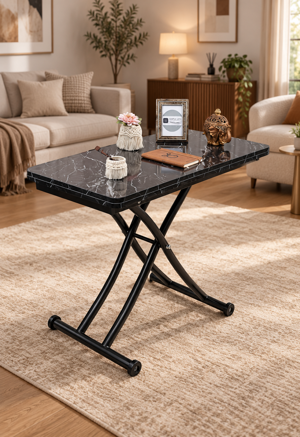 Mini Juppo Smart Coffee Table – Black Marble MDF Top & Black Metal Leg