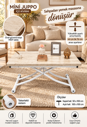 Mini Juppo Smart Coffee Table – Travertine MDF Top & White Metal Leg